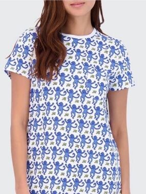 Roller Rabbit monkey blue green sleep shirt nightgown crew neck with pocket